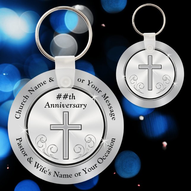 Llavero Partidos de la Iglesia Personalizada de Plata y Bl (Church Anniversary Party Favors. Pastor Anniversary Party Ideas. Gifts for Church Members. Christian)