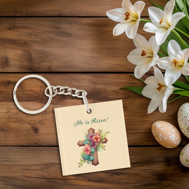 Llavero Pascua: Cruz Floral "He is Risen" (Subido por el creador)