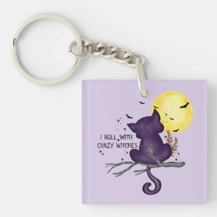 Llavero Paseo Con Testigos Locos - Gato Negro Y Luna Llena