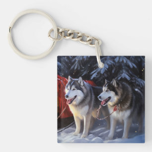 Llavero Paseo en Trineo Nevado de Malamute de Alaska Navid