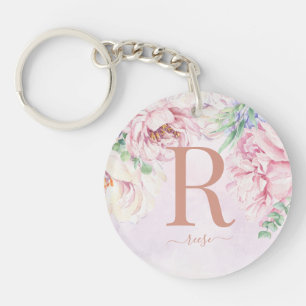 Llavero Pastel acuarela Floral Monograma Foto