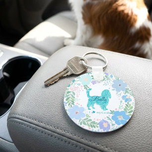 Llavero Pastel Azul Cavalier King Charles Spaniel Floral