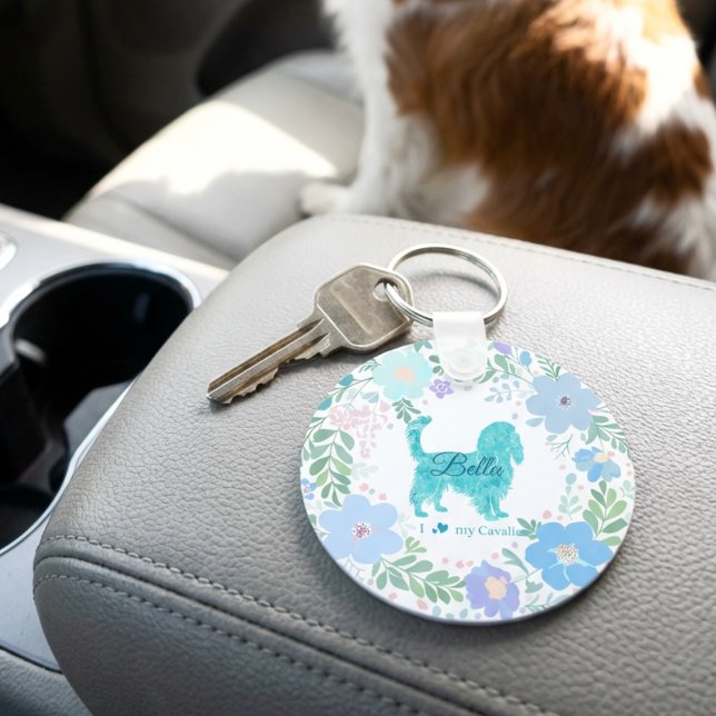 Llavero Pastel Azul Cavalier King Charles Spaniel Floral  (Subido por el creador)
