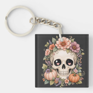 Llavero Pastel Cute Cráneo PNG Coquette Flores de Otoño