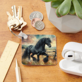 Llavero Pastel de Caballo Negro Fresian Valla Rústica