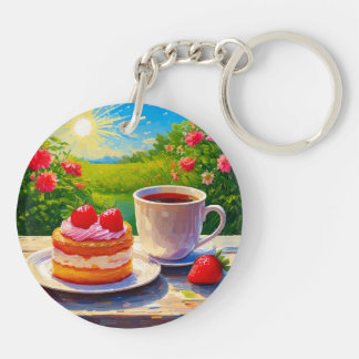 Llavero Pastel de fresa y deplante de café