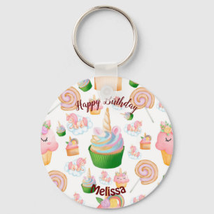Llavero Pastel de unicornio con nombre color rosa