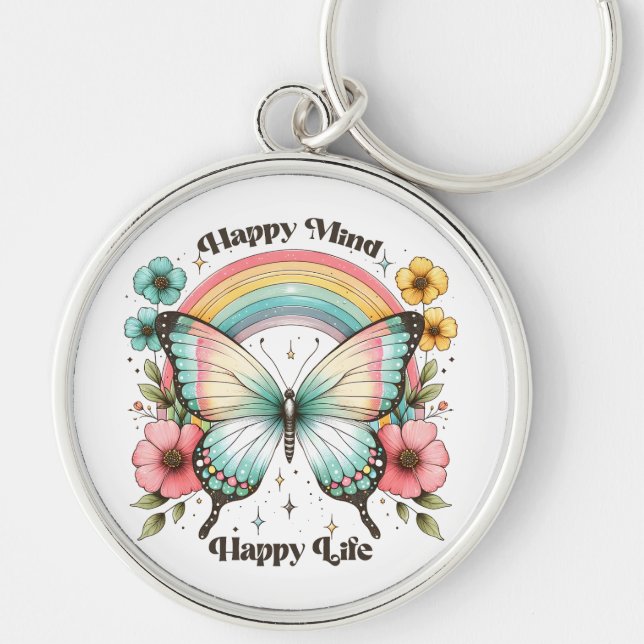 Llavero Pastel Hippie "Happy Mind Happy Life" (Frente)