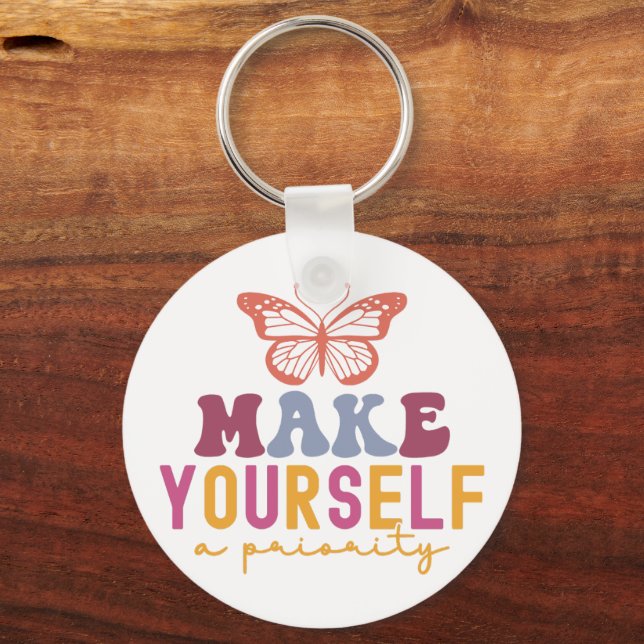 Llavero Pastel "Make Yourself a Priority" Self Care Graphi (Anverso)