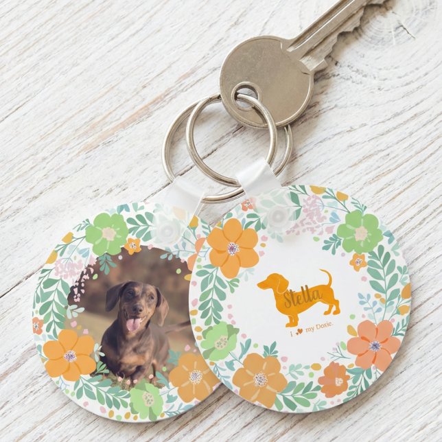 Llavero Pastel Orange Dachshund Custom Name & Photo (Subido por el creador)