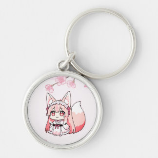 Llavero Pastel Pink Chibi FoxGirl with Cherry blossom