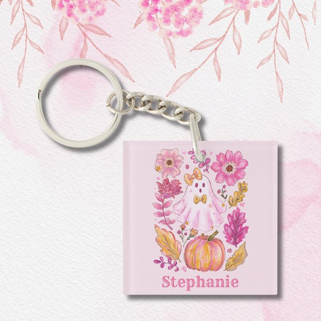 Llavero Pastel Pink Halloween Ghost with Custom Name (Subido por el creador)