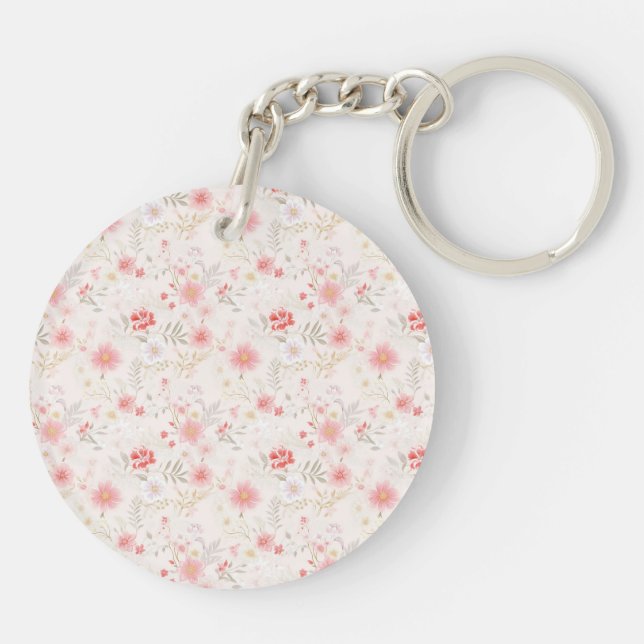 Llavero Pastel Pink Red White Flowers Pattern Two-sided (Atrás)