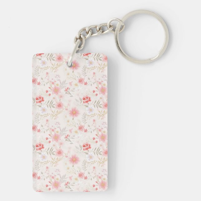 Llavero Pastel Pink Red White Flowers Pattern Two-sided (Atrás)
