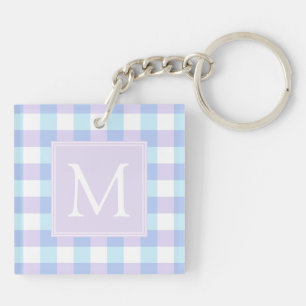 Llavero Pastel Purple Gingham Monograma