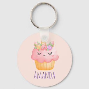 Llavero Pastel rosa dulce Unicornio con Rosas