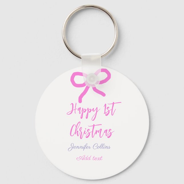 Llavero Pastel rosa morado feliz primer Navidades doblar n (Anverso)