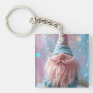 Llavero Pastel Unicornio Gnome / Gonk con barba rosa fluor