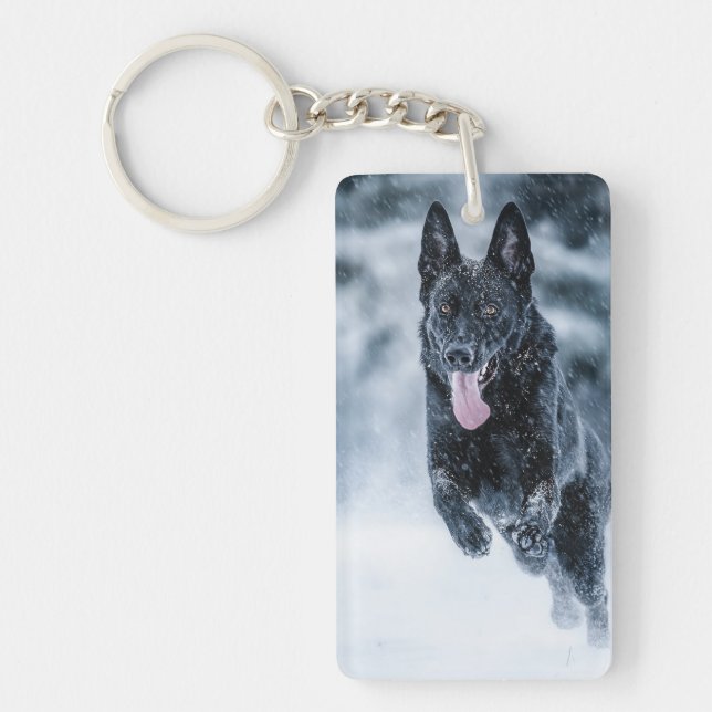 Llavero Pastor alemán negro con cubierta de Duvet de nieve (Frente)