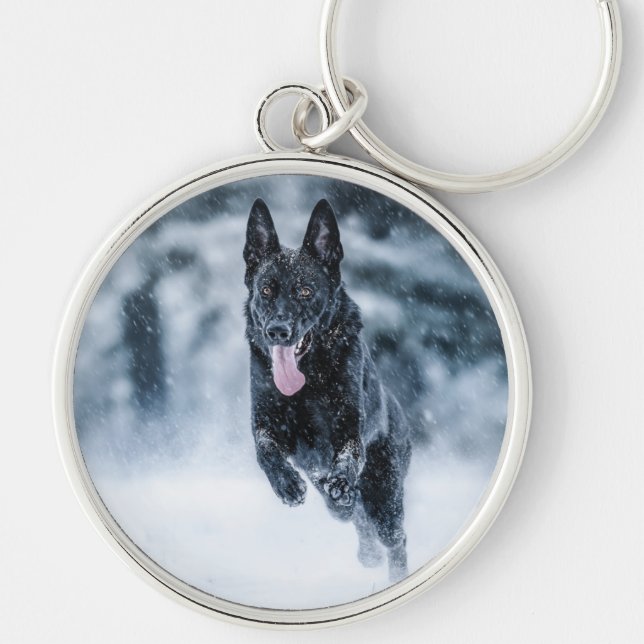 Llavero Pastor alemán negro con cubierta de Duvet de nieve (Frente)