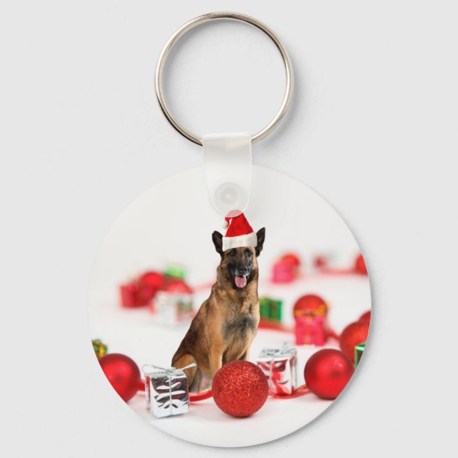 Llavero Pastor alemán perro con Navidades Regalos Santa Ha (Anverso)