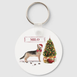 Llavero Pastor Alemán Perro Divertido de Navidad con Árbol