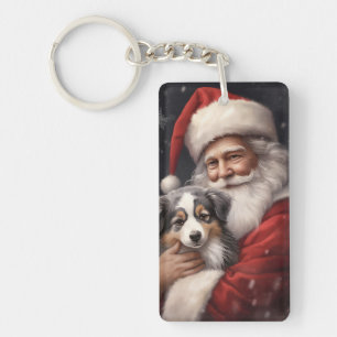 Llavero Pastor Australiano con Navidad de Santa Claus 