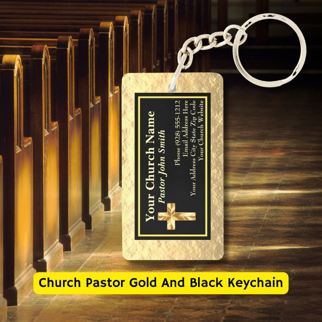 Llavero Pastor De La Iglesia Oro Y Negro Bulón (Church Pastor Gold And Black Keychain
)