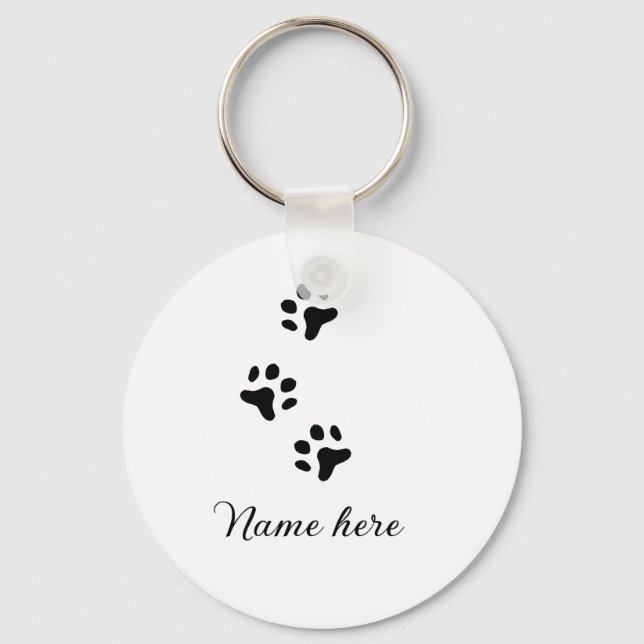 Llavero Pata de perro mascota negro añadir nombre texto fo (Anverso)