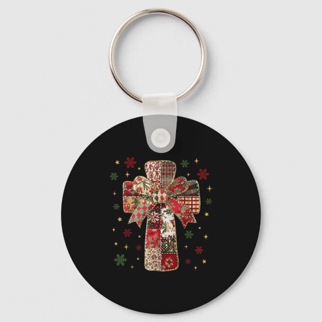 Llavero Patchwork Cross Christian Christmas Coquette Bow  (Anverso)