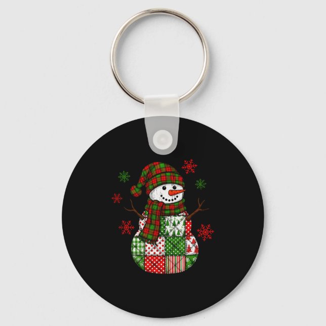 Llavero Patchwork Snowman, Retro Funny Christmas  (Anverso)
