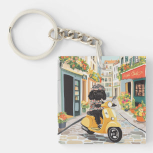 Llavero Patinete de dibujo negro en calles de ciudades eur