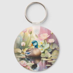 Llavero Pato de pintura acuarela sobre un estanque