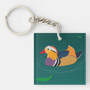 Llavero Pato mandarín colorido arte moderno sobre verde