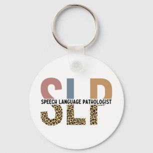 Llavero Patólogo de voz SLP Leopard Print Typography