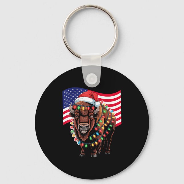 Llavero Patriotic Bison Buffalo Christmas Usa Flag Holiday (Anverso)