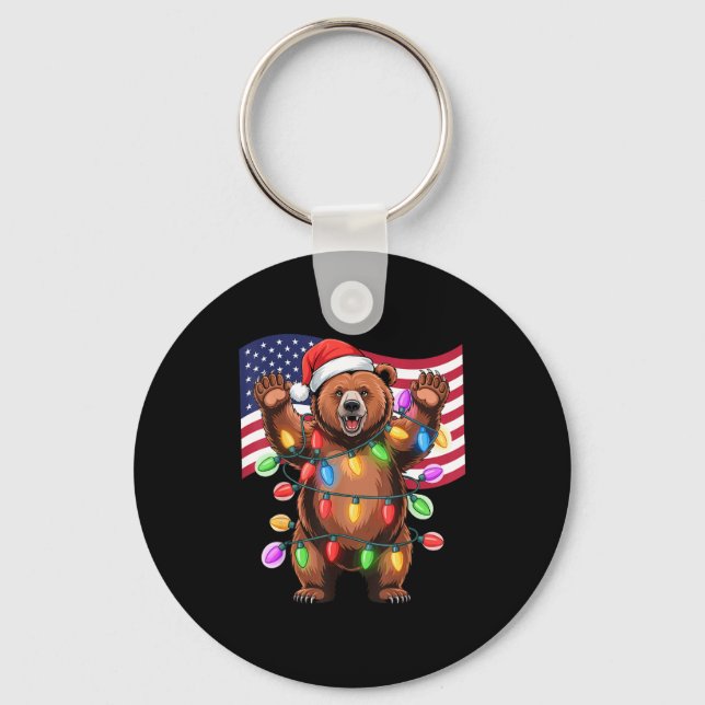 Llavero Patriotic Christmas Grizzly Bear Holiday Light San (Anverso)