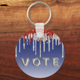 Llavero Patriotic Red White Glitter Drip Blue Vote