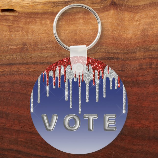 Llavero Patriotic Red White Glitter Drip Blue Vote (Anverso)
