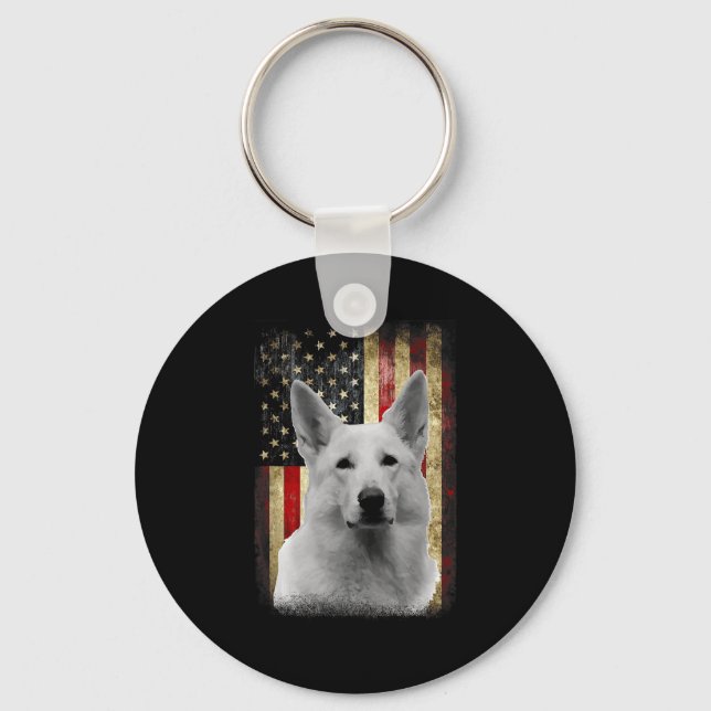 Llavero Patriotic White German Shepherd Flag American Usa  (Anverso)