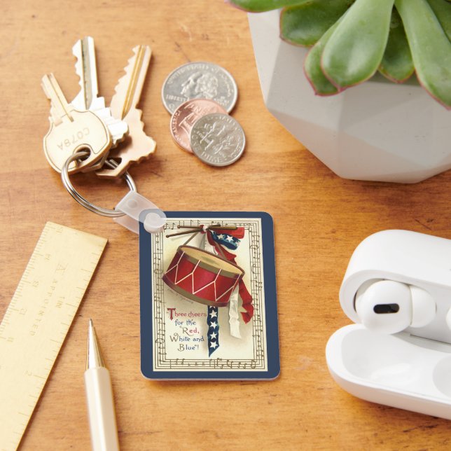 Llavero Patriótico vintage, tambores con notas musicales (Escritorio )