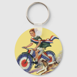Llavero Patriotismo Vintage, Niña Montando una Bicicleta P