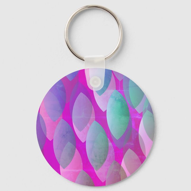 Llavero Patrón abstracto moderno | Magenta Púrpura Rosa Ve (Anverso)