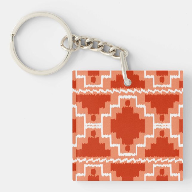 Llavero Patrón Aztec Ikat - Arroz, Naranja y blanco (Frente)