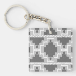 Llavero Patrón azteca Ikat - gris oscuro y claro / gris