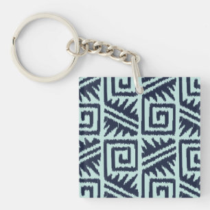 Llavero Patrón Azteca Ikat - Índigo y Azul Claro