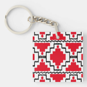Llavero Patrón Azteca Ikat - Rojo, Negro y Blanco