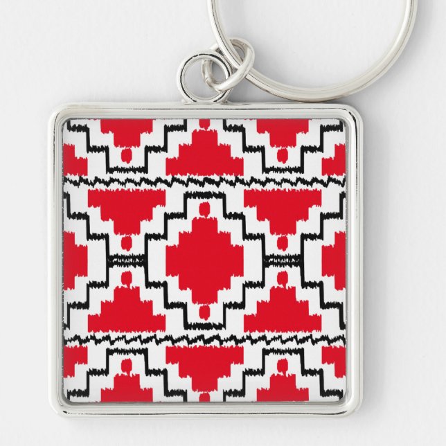 Llavero Patrón Azteca Ikat - Rojo, Negro y Blanco (Frente)