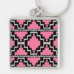Llavero Patrón Azteca Ikat - Rosa Fuchsia, Negro y Blanco