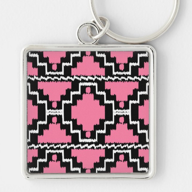 Llavero Patrón Azteca Ikat - Rosa Fuchsia, Negro y Blanco (Frente)